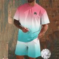 thumbnail image 7 of Zylanna Men's 2 Piece Outfit Sets, Gradient Color Casual Short Sleeve T-Shirt and Shorts Set Elastic Waist Crew Neck Loungewear for Vacation Daily Wear Hot Pink, 7 of 7