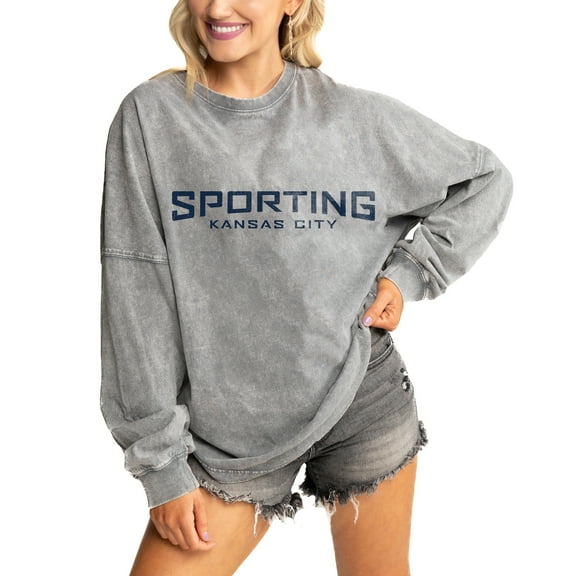 Women's Gameday Couture Gray Sporting Kansas City Faded Wash Pullover Sweatshirt
