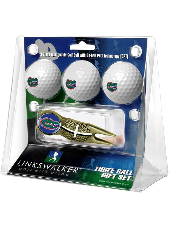 Florida Gators 3-Pack Golf Ball Gift Set with Gold Crosshair Divot Tool