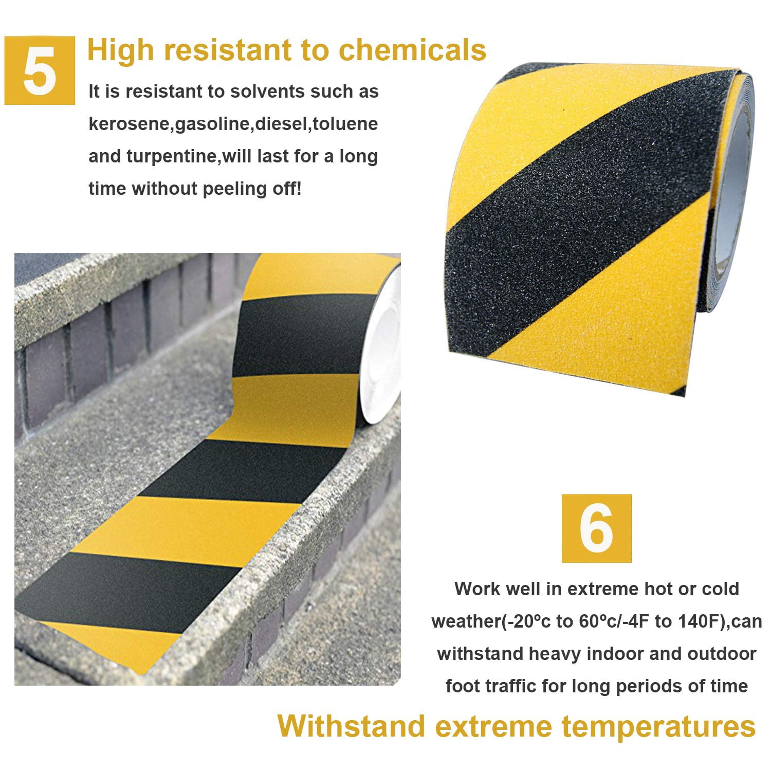Anti Slip Safety Grip Tape 1.98In X 50Ft High Traction Grit Yellow Black Marking Self Adhesive Hazard Caution Tape For Stairs Steps Deck