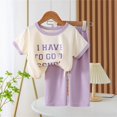 thumbnail image 2 of Ruyang Kids Girls 2 Piece Outfits Short Sleeve 'I HAVE TO GO TO SCHOOL' Graphic Tee and Drawstring Pants Loose Fit Lounge Set, 2 of 9