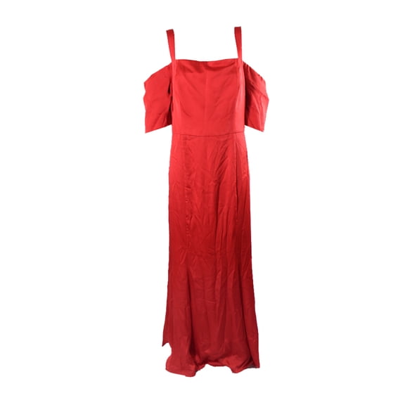 Fame And Partners Womens Red Off The Shoulder Satin Gown 14
