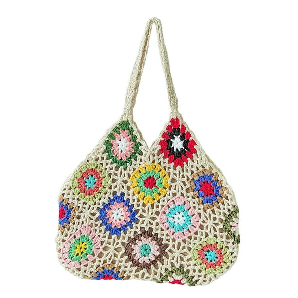 Bolso de hombro de las mujeres bohemias Bolsos Hollow Out Picnic Photo Props Viajes de verano Chic Casual Hecho a mano para cosméticos de sol , Hugo Bolso De Ganchillo