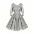 thumbnail image 6 of Karymi Spring Dresses for Women 2026 Glitter Mesh Cocktail Party Dress, Round Neck 3/4 Sheer Sleeve High Waist A-Line Knee Length Dress, Sparkly Tulle Evening Dress Summer Dress, 6 of 7