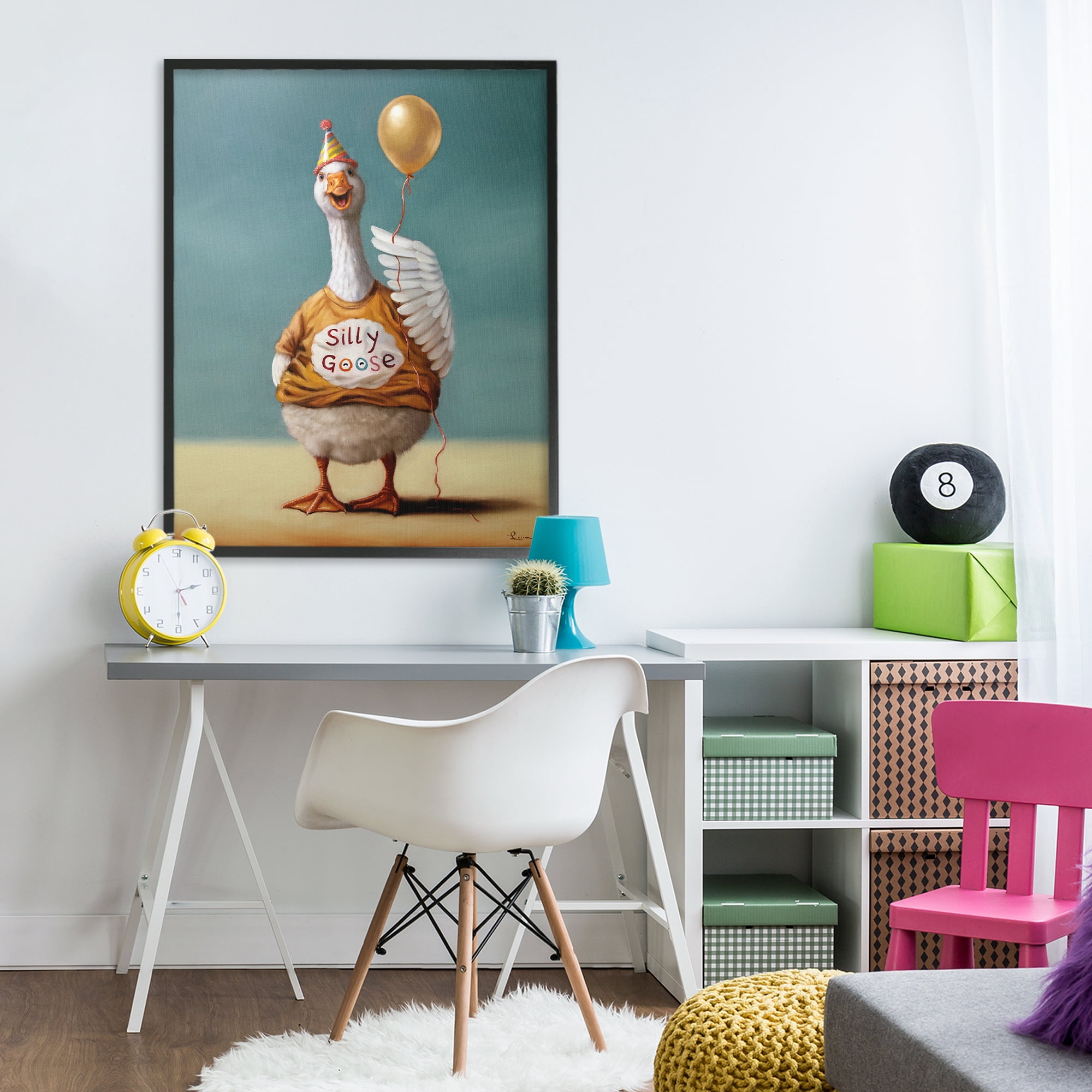 Stupell Industries Silly Goose with Balloon Black Framed Giclee Art, design by Lucia Heffernan