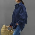 thumbnail image 4 of Womens Solid Color Casual Shirt Long Sleeve Lapel Button Blouse Loose Top Turn Down Collar Blue XXXL, 4 of 6