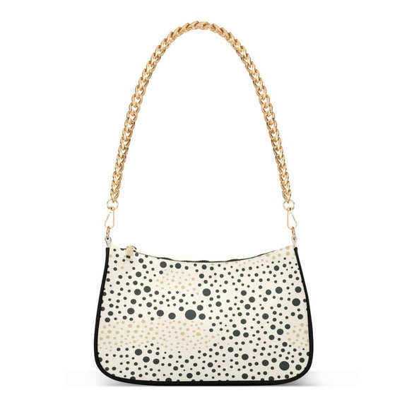 Ryvnso Black and Beige Polka Dots Womens Chain Shoulder Bag Tote Handbags Clutch Hobo Purse with Zipper for Travel