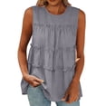 thumbnail image 2 of TGSLY Women's Tiered Ruffle Layers Tank Tops Lightweight Crinkle Crew Neck Sleeveless Blouses Loose Fit Dressy Casual Solid Color Flowy Shirts S, 2 of 8