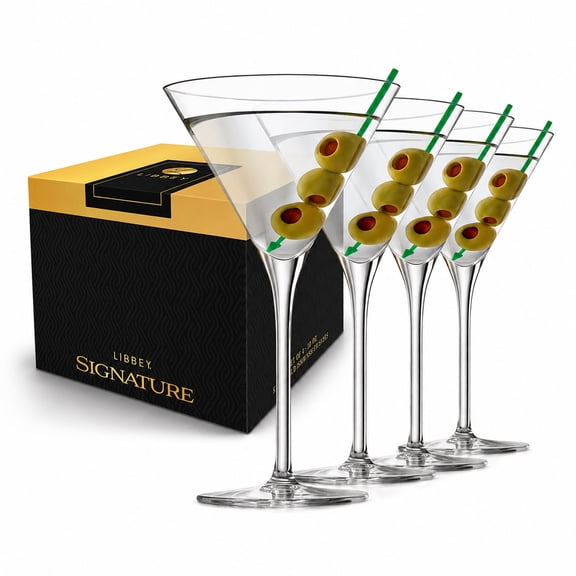 Libbey Signature Kentfield Martini Glasses Set of 4, 10 oz Lead-Free Clear Stemmed Cocktail Glasses, Dishwasher Safe Martini Cups for Weddings & Parties