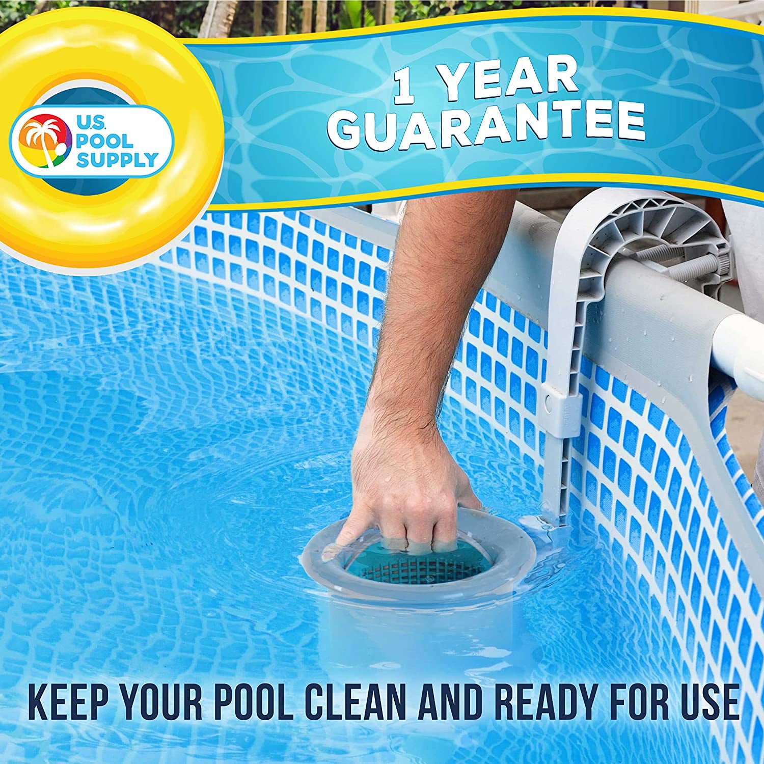 U.S. Pool Supply Pool Skimmer - Above Ground Pool Skimmer, Floating Surface Skimmer, 5 Adapters, Pool Accessories - Clean Debris Basket, Wall Mount, Attach to Inflatable Collars, Metal Frames