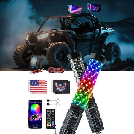 Nilight LED Fat Whip Light 2PCS 1FT RGB Lighted Antenna Whips with Remote & App Control DIY Chasing Patterns Brake Reverse Turn Lights for ATV UTV Polaris RZR Can-am Dune Buggy Pickup Trucks Jeep