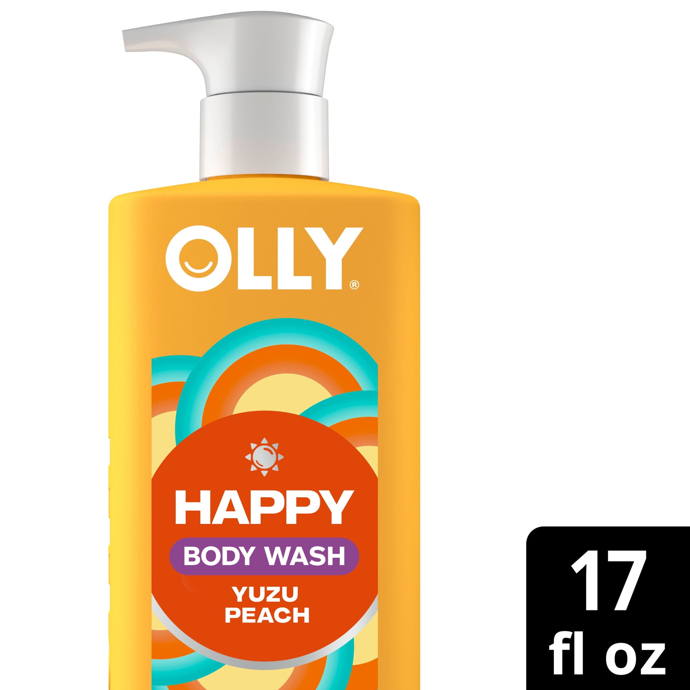 OLLY Exfoliating Body Wash jojoba beads, pineapple enzymes & vitamin C Happy Mood + Skin to exfoliate and reveal softer, glowing skin, 17 fl oz