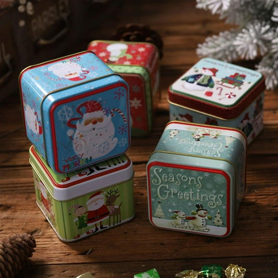Christmas Gift Box Chocolate Candy Tin Box Christmas Series Painted Iron Box Square Storage Box for Chocolate Candy Cookie Jewelry Small Gifts
