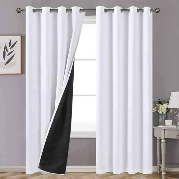 Thermal 100% Blackout Curtains 80 Inch Length for Bedroom, Double Layer Grommet Full Light Blocking Window Drapes for Living Room, Pure White, 2 Panels, 52 X 80 Inch
