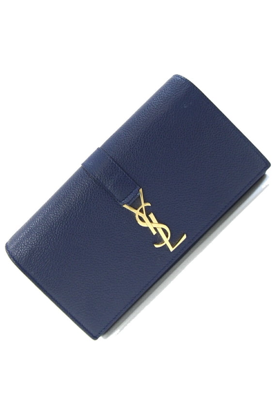 Pre-Owned Saint Laurent Bi-fold Long Wallet 414567 Navy Leather YSL Women's SAINT... (Good)