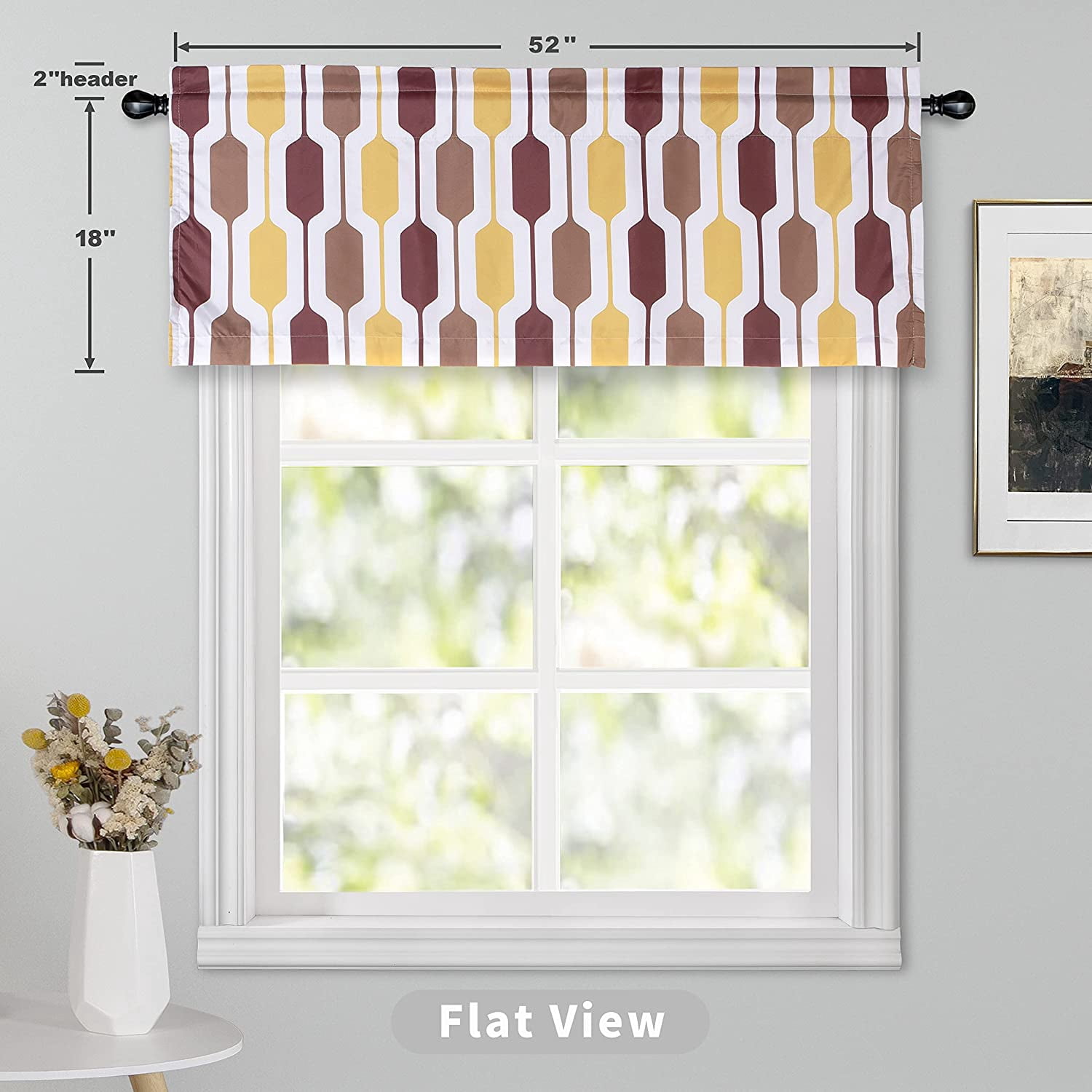 DriftAway Riley Geo Lined Window Curtain Valance Mid Century Geometric Pattern 2 Layers Rod Pocket, 52" x 18" Plus 2" Cotta