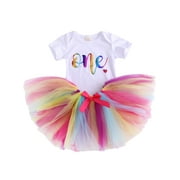 Bebiullo Newborn Baby Girl My 1st Birthday Print Shirt Top Tutu Skirt Dress 2PCS Outfit Set