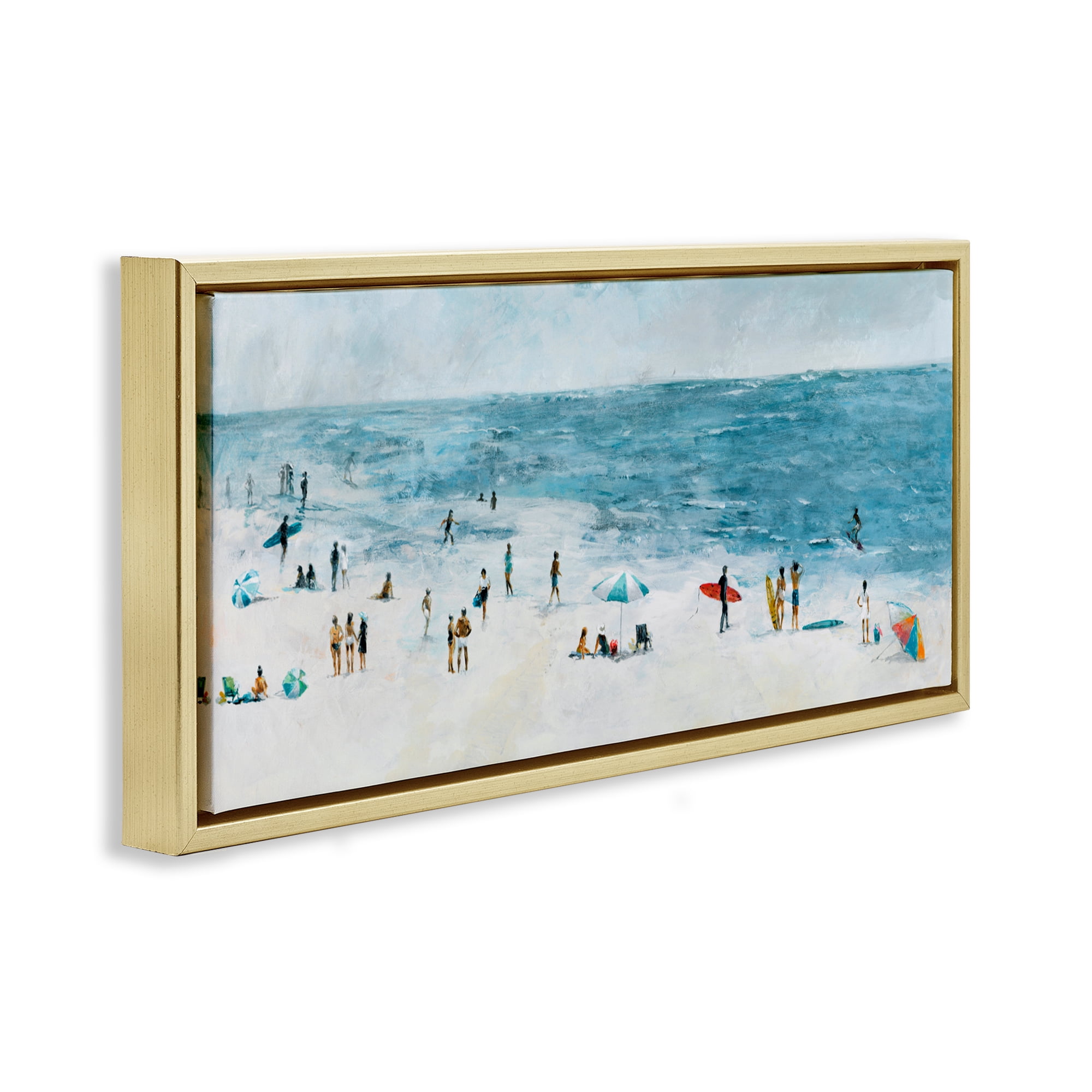 Stupell Industries Busy Beach Coastal Scene Gold Framed Floater Canvas Wall Art, design by Lorenzo Collective