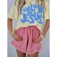 thumbnail image 4 of Women'S Ruffle Hem Drawstring Elastic Waist Gingham Casual Shorts with Pockets Red S, 4 of 5