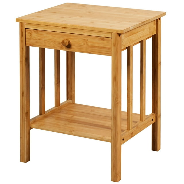 Costway Bamboo Nightstand End Table Drawer Storage Shelf Side Table Multipurpose