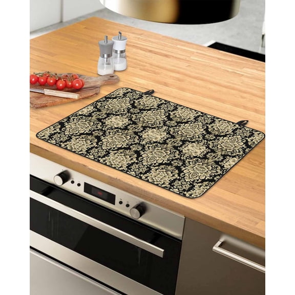 nqOlkjepod Large Induction Cooktop Protector Mat 31"x24", Vintage Floral Boho Stove Top Covers for Electric Stove, Retro Ethnic Tribe Abstract Art Stove Burner Cover Mats, Glass Top Stove Cover