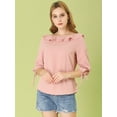 thumbnail image 3 of Allegra K Blusa de lunares de verano de media manga con cuello con volantes para mujer Rosa XL, 3 of 6