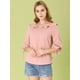 thumbnail image 3 of Allegra K Blusa de lunares de verano de media manga con cuello con volantes para mujer Rosa XL, 3 of 6