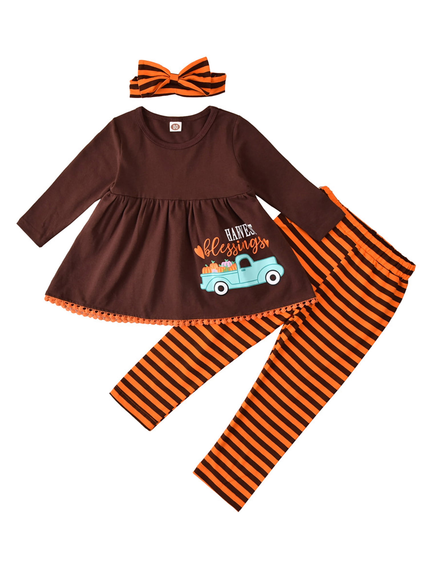 Details about   3Pcs Toddler Kids Girls Dress Tops+Stripe Leggings Pants Halloween Clothes Set 