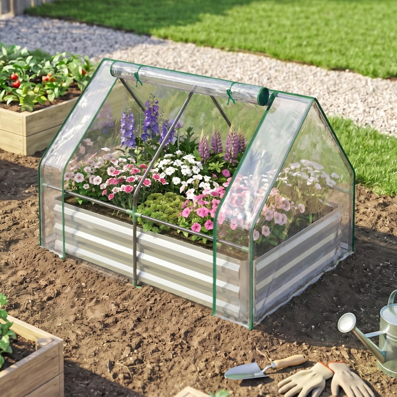 Alvantor Clear 2-in-1 Raised Garden Bed with Mini Greenhouse Cover 50" L x37" M x36" H