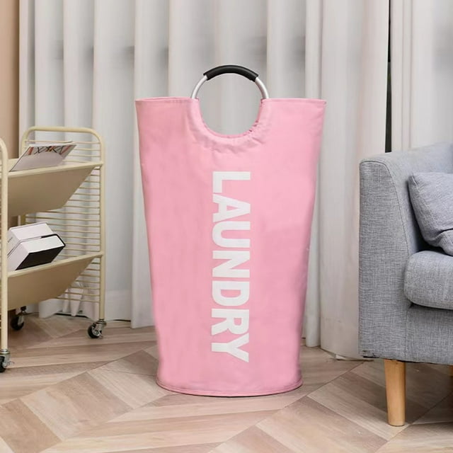 Fiudx Bolsa de Lavandería, Tela Plegable, Cesta de Aluminio con Aros, Gran Capacidad, Ideal Viajes y Dormitorio, Material Ecológico, Asa de Agarre Suave.