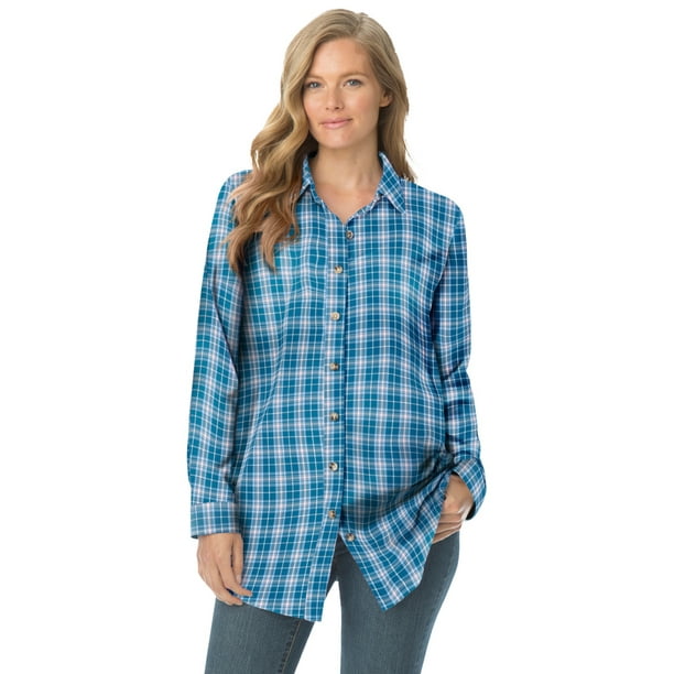 Woman Within Women's Plus Size Classic Flannel Shirt Shirt - Walmart.com