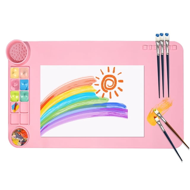 ddioayh Art Painting Mat with Spill-Rim and Magnetic Cups 50 x 27.5 cm Large Silica Gel Surface for Boys&Girls's Art Craft Painting