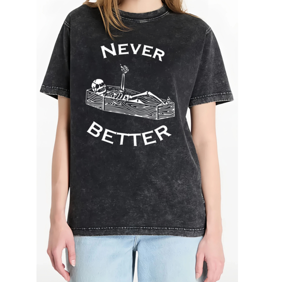 Cozymy Women's Never Better Skeleton Graphic Vintage Washed Short Sleeve Crewneck Casual Loose Fit T-Shirt