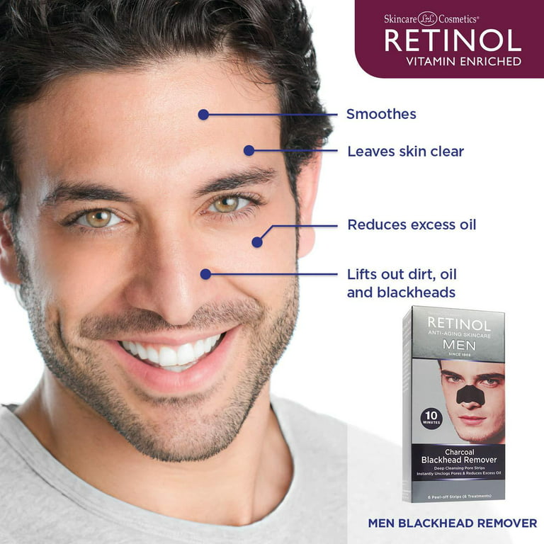 Retinol Men's Charcoal Blackhead Remover – The Original Retinol Peel-Off Cleansing Pore Strips – Unclogs Pores &amp; Lifts Out Deep-Down Dirt, Oil &amp; Blackheads Just - Walmart.com
