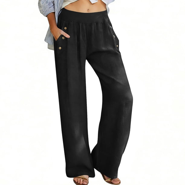 TaTaai Women's Solid Color High Waisted Loose Wide Leg Pants With Elastic Waistband And Pocket Casual Pants Gift