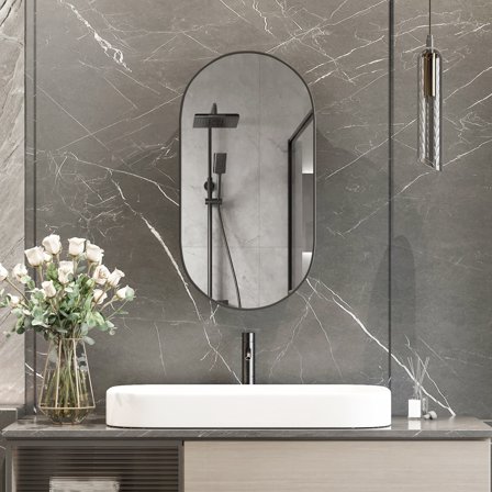 Bathroom Oval Mirror Medicine Mabinet Wall Mounted Metal Framed with Storage