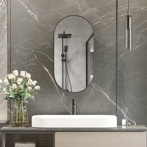 Bathroom Oval Mirror Medicine Mabinet Wall Mounted Metal Framed with Storage