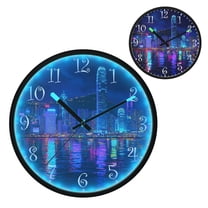 Voice Activated Clock with Glow Light 12 Inch Large Silent Wall Clock Battery Operated for Home Decor Neon Light City