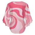 thumbnail image 6 of Pink Abstract Wavy Design Women's V-Neck Blouse With 3/4 Ruffled Bell Sleeves Casual Top Ladies Blouses, 6 of 7
