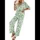 thumbnail image 1 of Conjunto de Pijama de 2 Piezas con Estampado de Verano para Mujer, Conjunto de Ropa de Dormir de Corta con Botones y Pantalones Largos. Verde M, 1 of 10