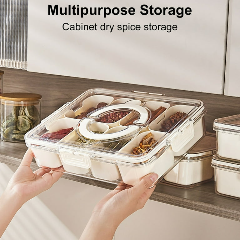 Clear 4/8 Compartments Spice Storage Box Sealed Lid,Portable