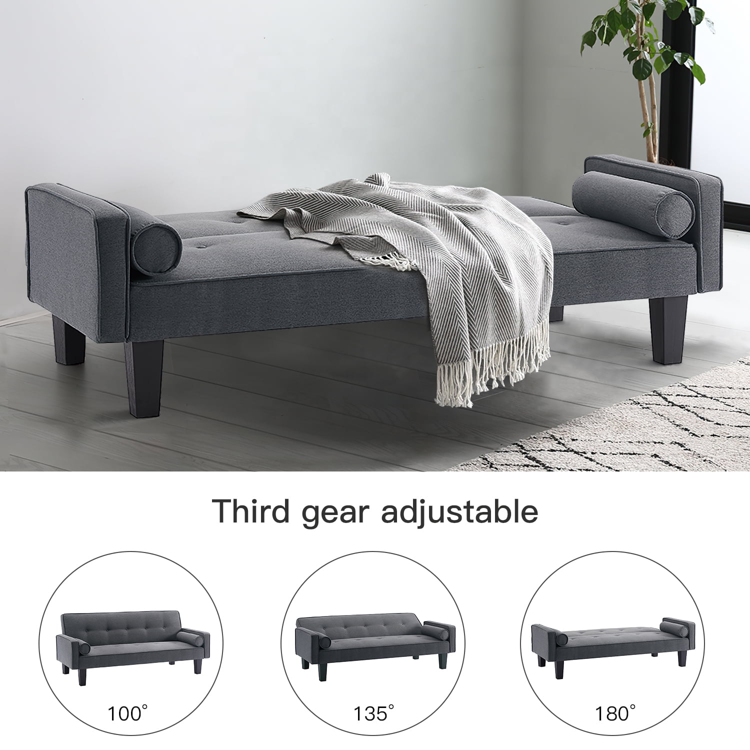 Kadyn Convertible Sofa Bed for Small Apartment Living Room, Modern Linen Fabric Futon Sofa Bed with 2 Pillows, 2-Seat Sofa Couch with Adjustable Backrest, Gray Kadyn Convertible Sofa Bed for Small Apartment Living Room, Modern Linen Fabric Futon Sofa Bed with 2 Pillows, 2-Seat Sofa Couch with Adjustable Backrest, Gray