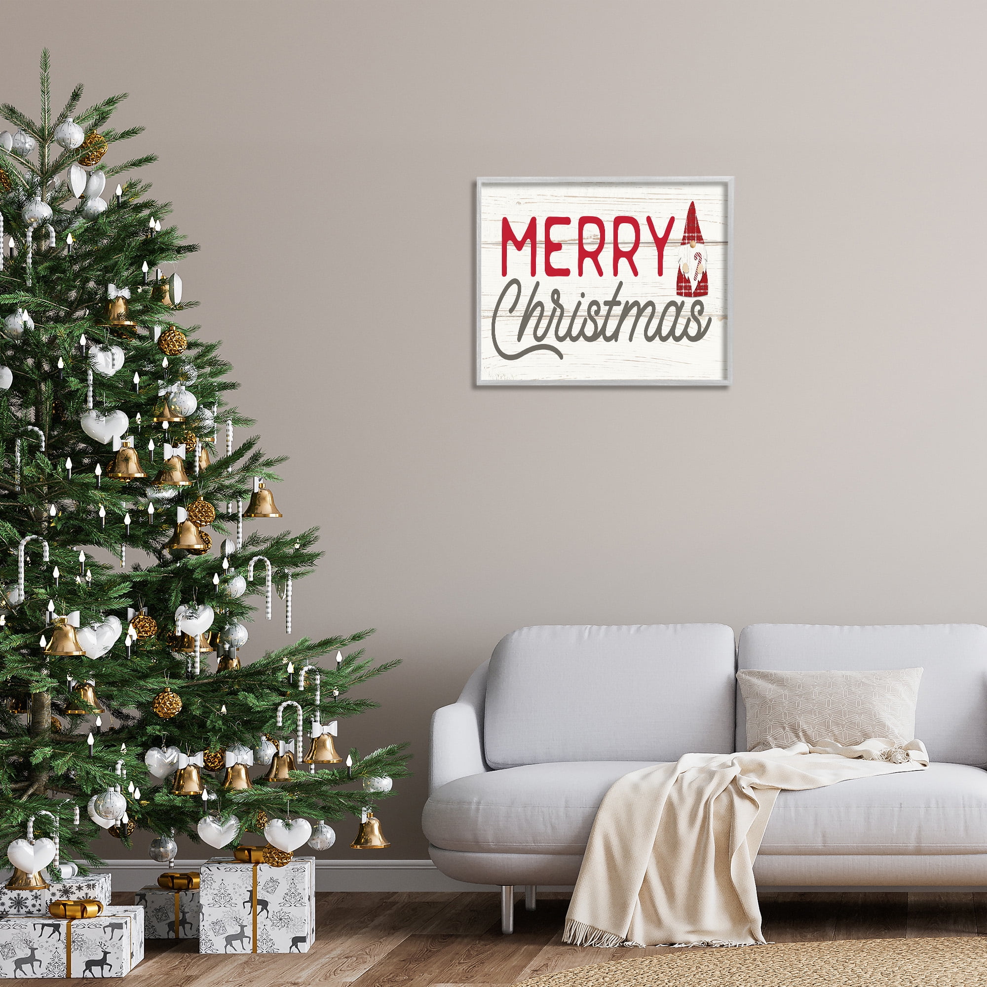 Stupell Industries Merry Christmas Sentiments Gnome Holiday Painting Gray Framed Art Print Wall Art, 30 x 24