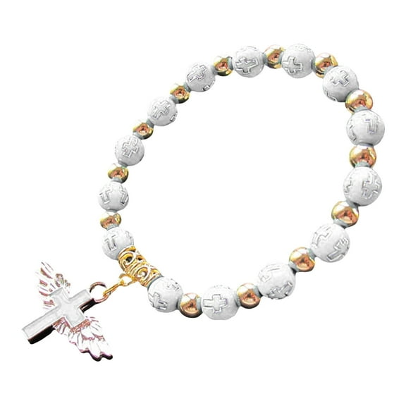 SUSHANG Angel Wings Cross Bracelet Women'S Elastic Bracelet White Beaded Bracelet Angel Wingss Crosss Bracelet Healings Balances Jewelry Green Girl Gift