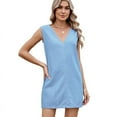 thumbnail image 2 of Women'S Summer Denim Mini Dress V Neck Sleeveless Casual Loose Jean Tank Dresses Light Blue XL, 2 of 9