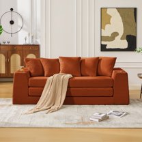 SEENYOO 82.25" Lounge Sofa, Living Room Sofas, 3-Seat Convertible Sleeper, 2-in-1 Corduroy with Storage & Cup Holders, No Assembly, Orange