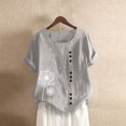thumbnail image 2 of JUNWELL Blouses pour Femmes Imprimé Pissenlit Mignon Col Rond Manches Courtes Retroussées Tunique Mode Coton et Lin Chemises d'Été Gris TTG, 2 of 4