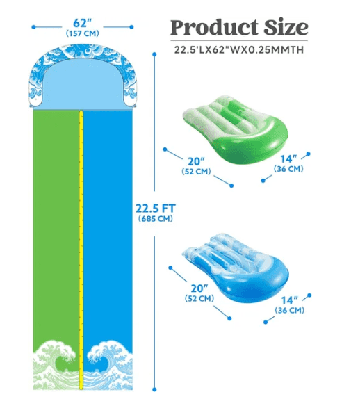 22.5FT Double Lawn Water Slide with 2 Inflatable Boards Heavy Duty Backyard Summer Water Toy for Kids Adults