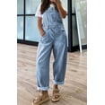 thumbnail image 2 of sicmoss Women's Blue Cotton Baggy Adjustable Strap Denim Bib Overalls Loose Wide Leg, 2 of 4