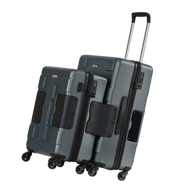 TACH V3 Connectable 2 Piece Hard Shell Spinner Suitcase Luggage Set, Grey